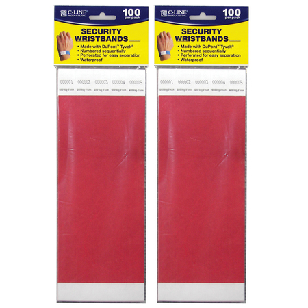 C-LINE PRODUCTS DuPont™ Tyvek® Security Wristbands, Red, PK200 CLI89104